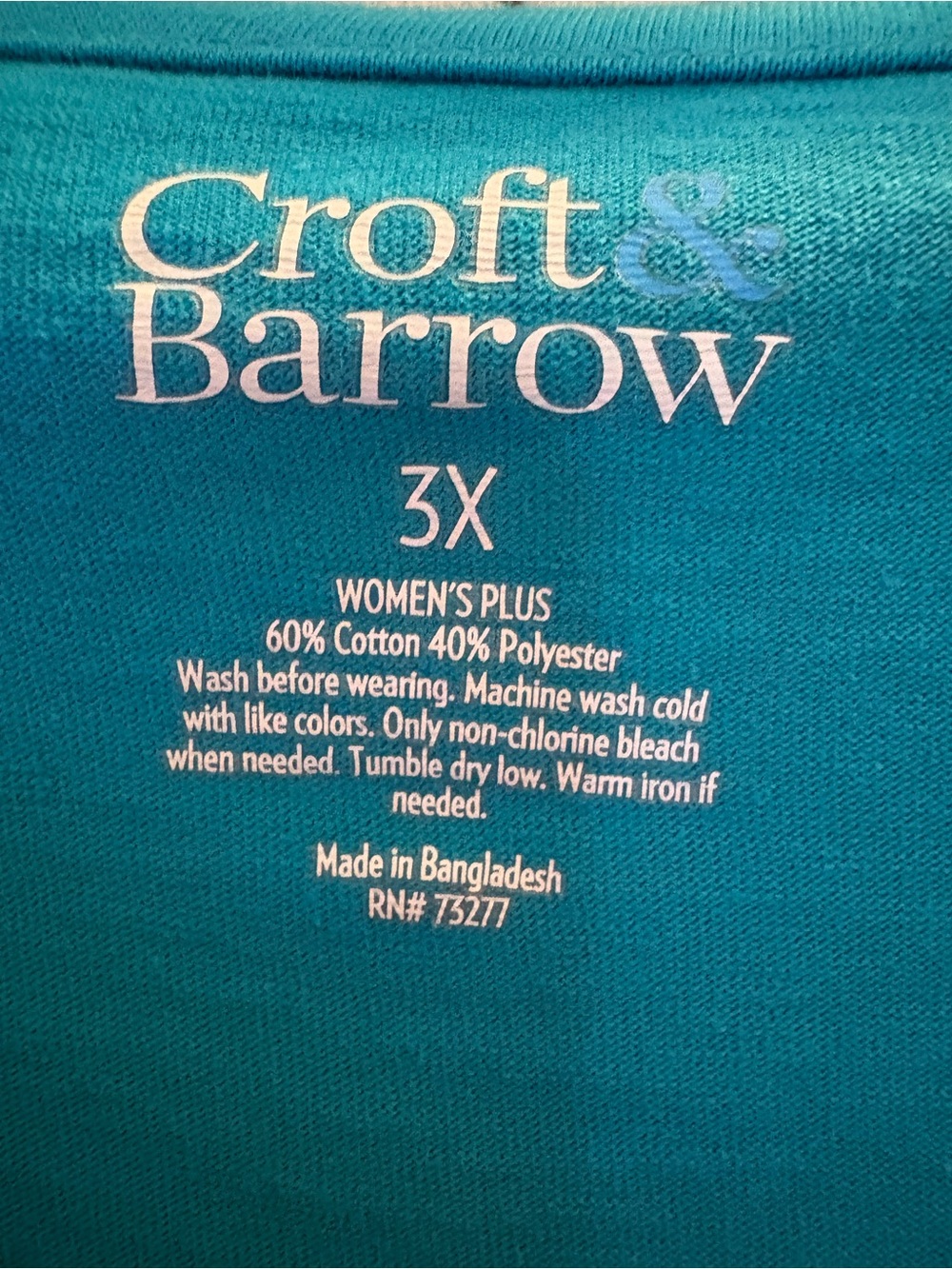 Croft & Barrow 3X Turquoise Roll Tab Henley Top | Dual Pocket Blouse - Picture 3 of 8